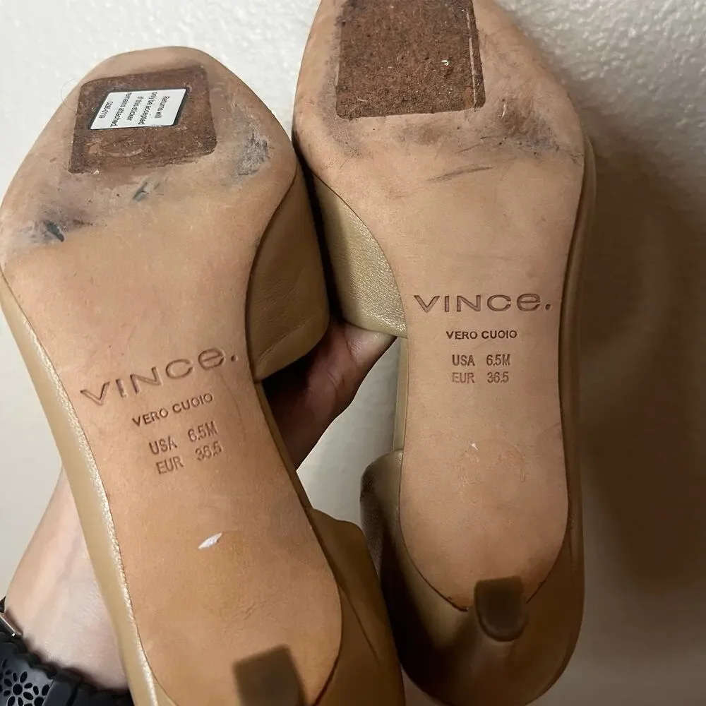 VINCE Tiana Square Toe D’Orsay Leather Pump in Cappuccino Tan nude WOMENS 6.5